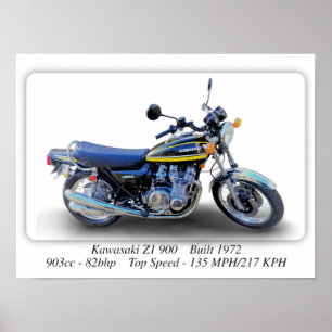 Kawasaki Z1 900 Motorcycle - A3 Size Print Poster