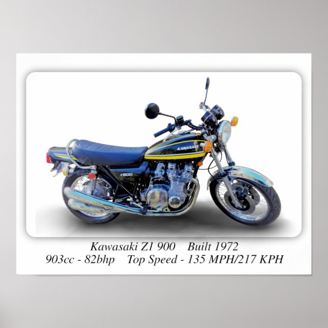 Kawasaki Z1 900 Motorcycle - A3 Size Print Poster (Front)
