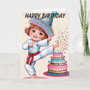 Kawii girl kicking birthday cake card