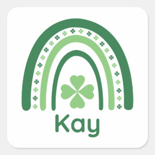Kay Name Clover Boho Rainbow Square Sticker