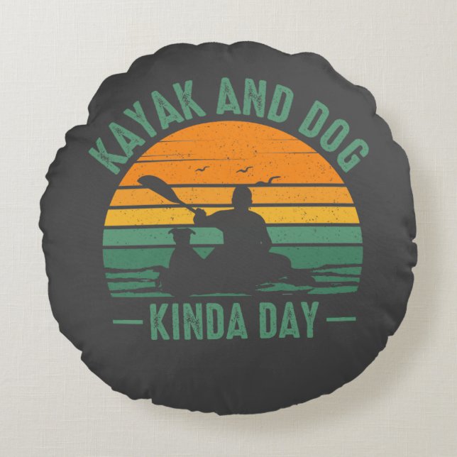 Kayak and Dog Kinda Day Round Cushion (Front)
