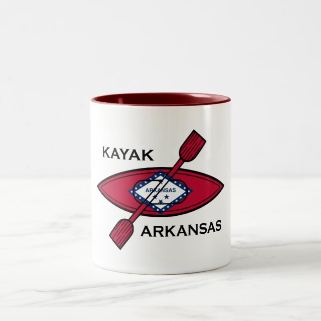 Kayak Arkansas Flag Two-Tone Coffee Mug (Center)