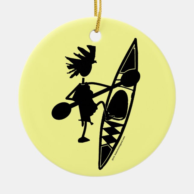 Kayak Canoe Joyful Silhouette Ceramic Tree Decoration (Front)