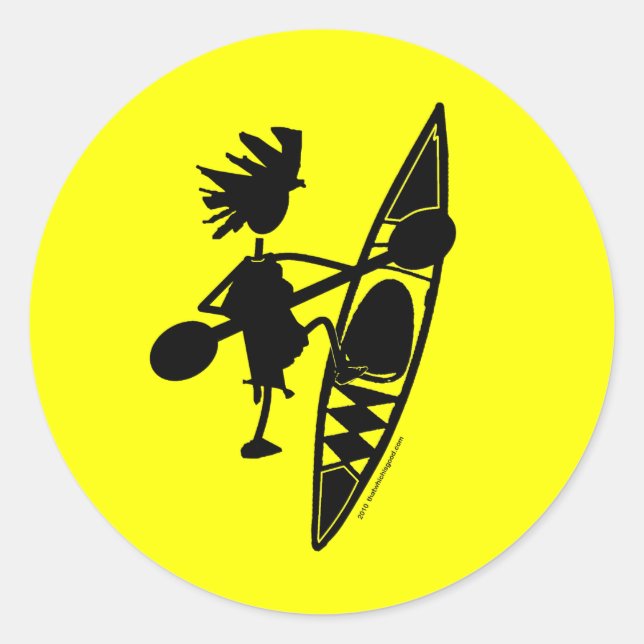 Kayak Canoe Joyful Silhouette Classic Round Sticker (Front)