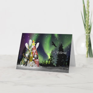 Kayak Christmas Tree Aurora Borealis Holiday Card