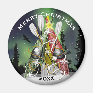 Kayak Christmas Tree Aurora Borealis Magnet