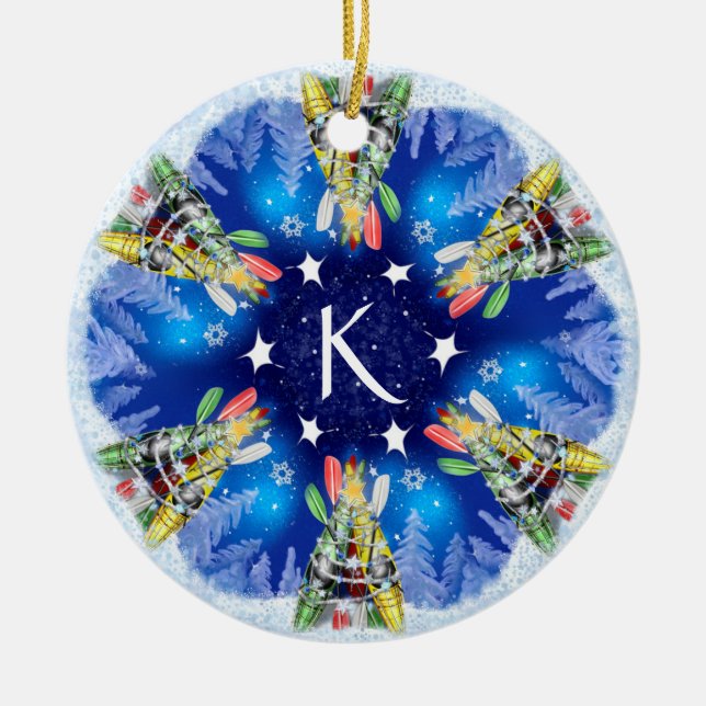 Kayak Christmas Tree Ceramic Ornament (Front)