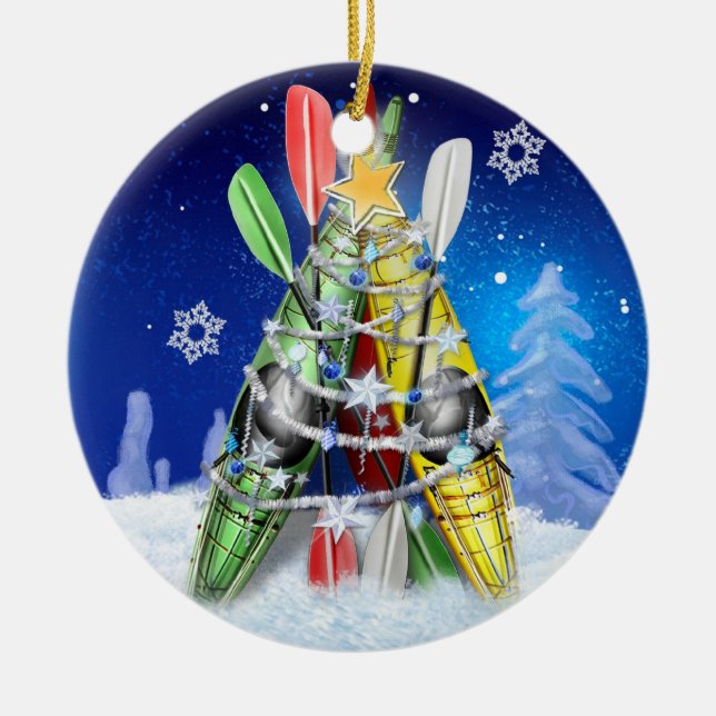 Kayak Christmas Tree Ceramic Ornament (Front)