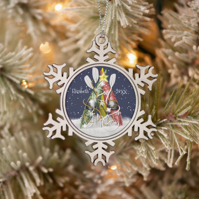 Kayak Christmas Tree kayaking gifts personalised Snowflake Pewter Christmas Ornament (Tree)