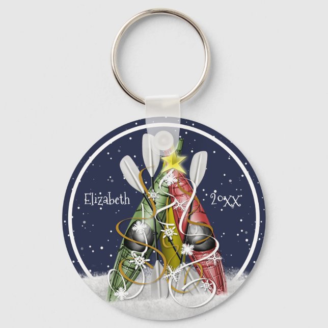 Kayak Christmas Tree kayaking paddling custom Key Ring (Front)