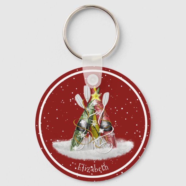 Kayak Christmas Tree kayaks paddles personalised Key Ring (Front)