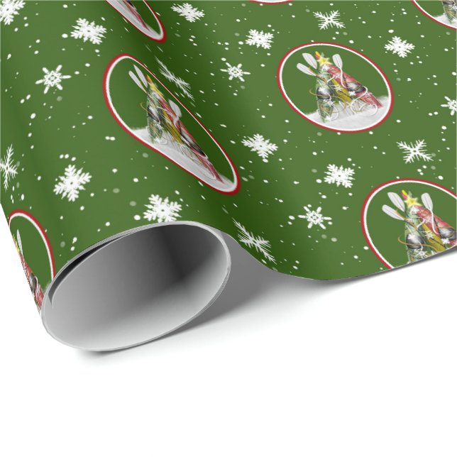 Kayak Christmas Tree pattern festive kayaks green Wrapping Paper (Roll Corner)