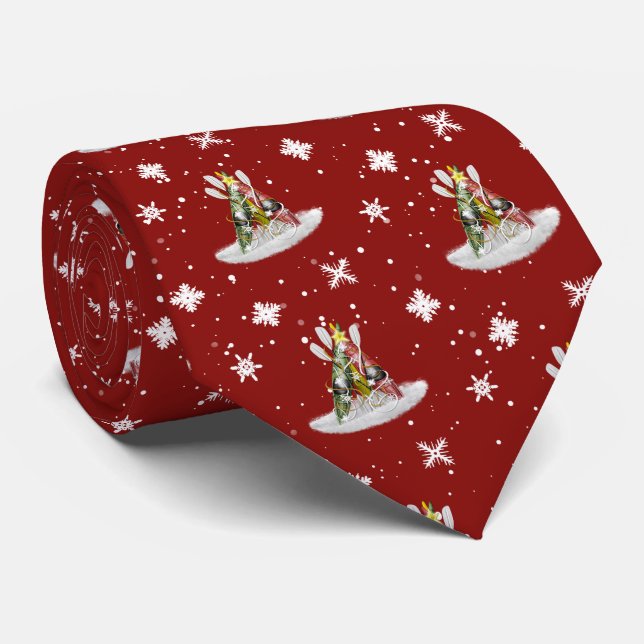 Kayak Christmas Tree pattern monogrammed Tie (Rolled)