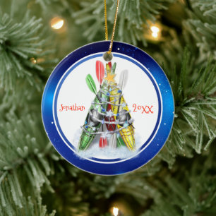 Kayak Christmas Tree personalised Ceramic Ornament
