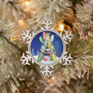 Kayak Christmas Tree Snowflake Pewter Christmas Ornament