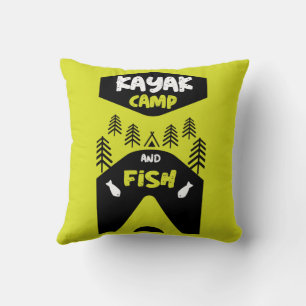 Kayak fish and camp fishing trip gifts cushion