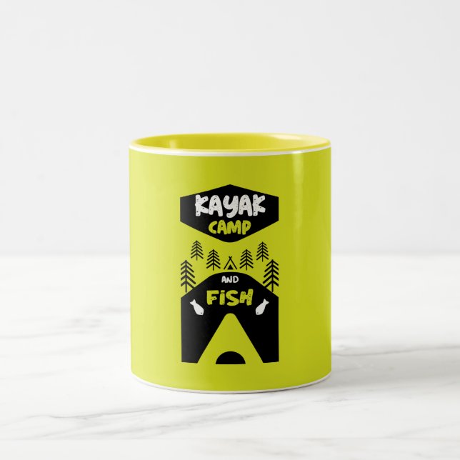 Kayak fish and camp fishing trip gifts   Two-Tone coffee mug (Center)
