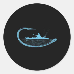 Kayak Fisherman Fishing Hook Graphic Kayaker Angli Classic Round Sticker