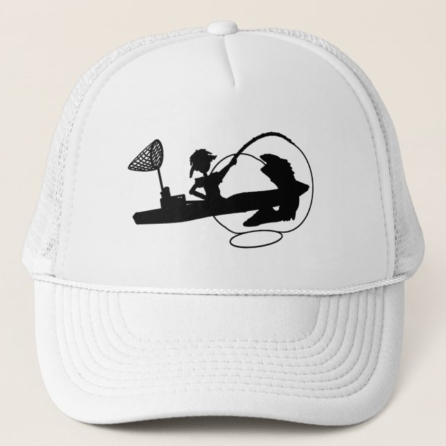 Kayak Fishing Black Silhouette Baseball Truck Hat (Front)