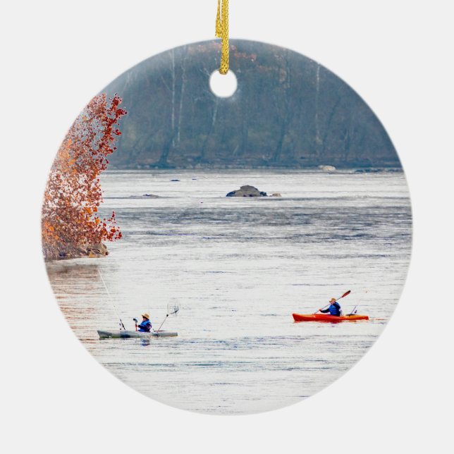 Kayak Fishing Ceramic Ornament (Back)