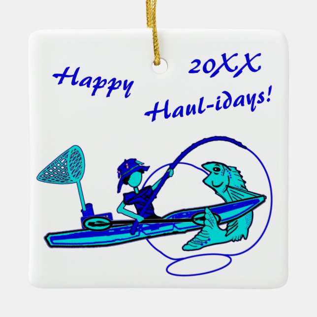 Kayak Fishing Holiday Ceramic Ornament (Front)