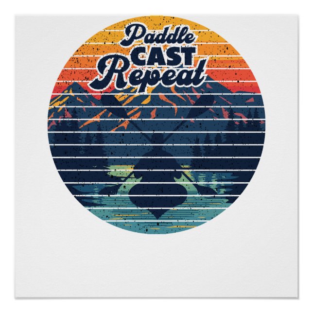 Kayak Fishing Paddle Retro Sunset Poster (Front)