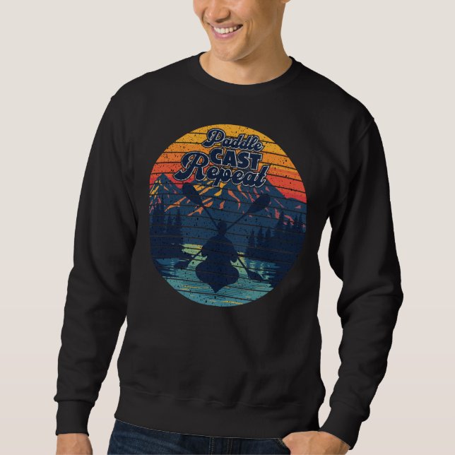 Kayak Fishing Paddle Retro Sunset Sweatshirt (Front)