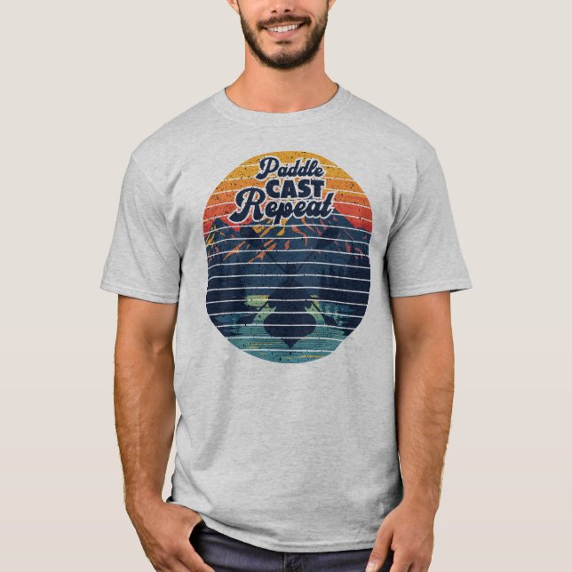 Kayak Fishing Paddle Retro Sunset T-Shirt (Front)