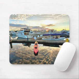 Kayak Floating Over Clouds and Sunset Reflection Mouse Pad