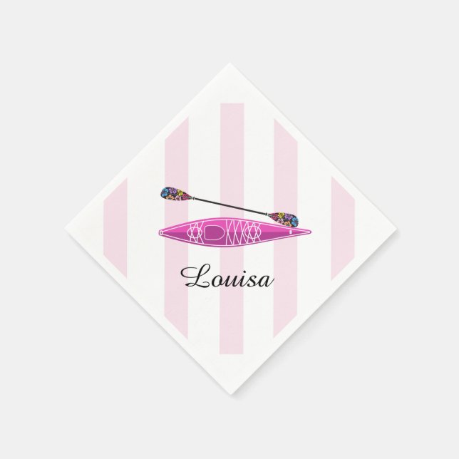 Kayak Girl Pink Stripes Napkin (Corner)