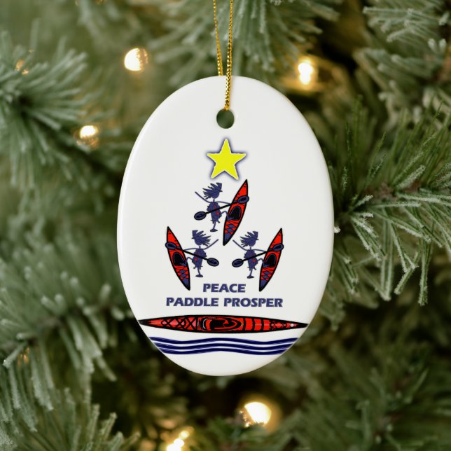 Kayak Holiday Paddle ~ Peace Paddle Prosper Ceramic Ornament (Tree)