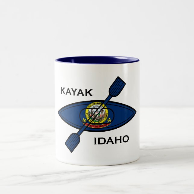 Kayak Idaho Flag Two-Tone Coffee Mug (Center)