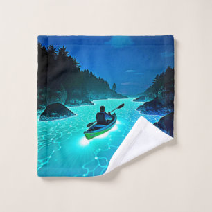 Kayak in Glowing Water Design Bath Towel Set