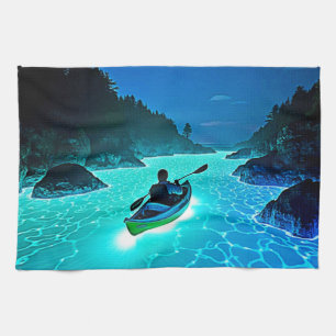 Kayak in Glowing Water Design Tea Towel