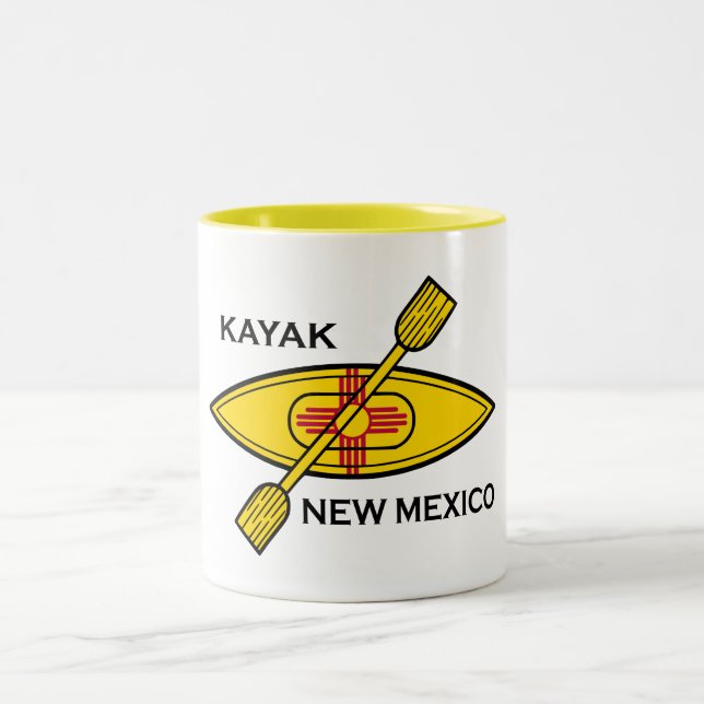 Kayak New Mexico Flag Two-Tone Coffee Mug (Center)