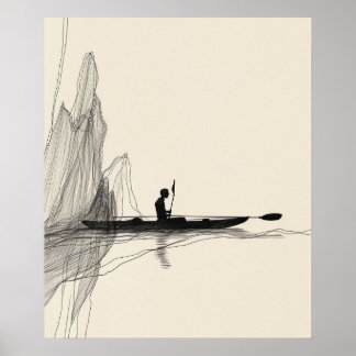Kayak ocean lake minimalist line art poster
