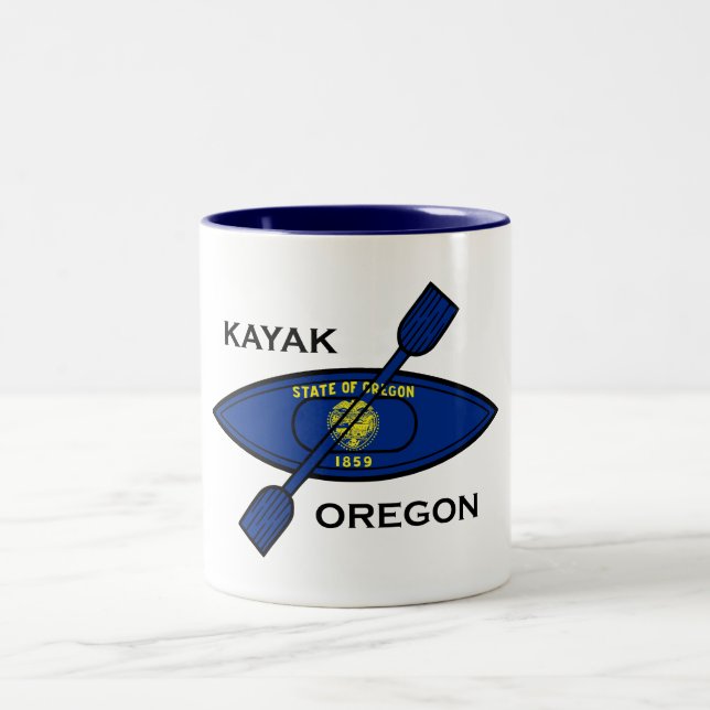 Kayak Oregon Flag Two-Tone Coffee Mug (Center)
