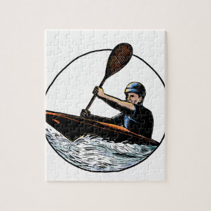 Kayak Paddler Canoe Scratchboard Jigsaw Puzzle