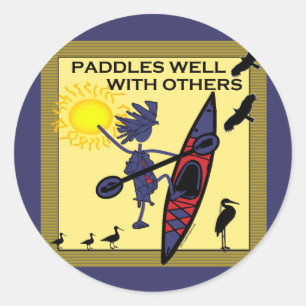 Kayak Paddles Well on Yellow Classic Round Sticker