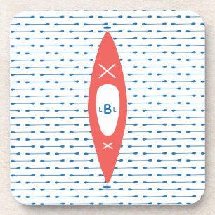 Kayak Personalised Monogram Blue Coral Coaster