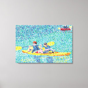 Kayak River Scene in Pointillism, Wrapped Canvas