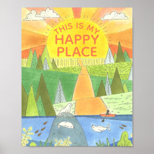 Kayak Sunrise with Seals Happy Place Poster