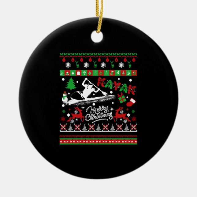 Kayak T shirt - Kayak Christmas Shirt Ceramic Ornament (Front)