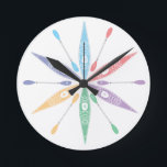 Kayak Time Round Clock<br><div class="desc">Kayak Time colourful clock. It's always kayak time with these cheery kayaks forming the background for this colourful clock face.</div>