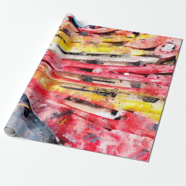 Kayak watercolor wrapping paper (Unrolled)