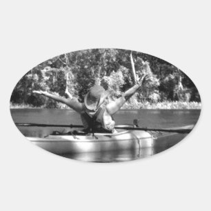 kayak woman oval sticker