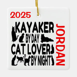 Kayaker Loves Cats CUSTOM Ceramic Ornament