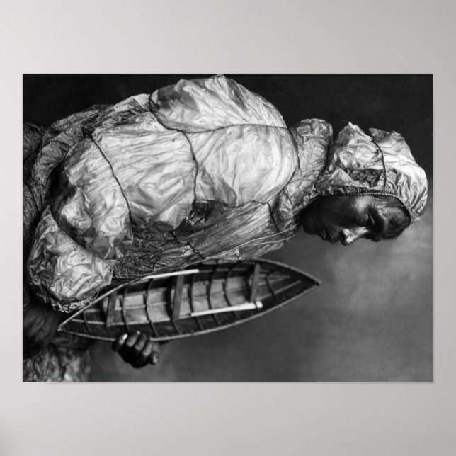 Kayaker wearing water-proof jacket with toy boat poster (Front)