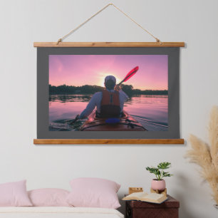 Kayaking at Sunset with Medium Grey Border Hanging Tapestry