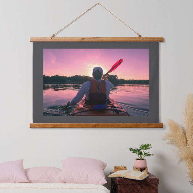 Kayaking at Sunset with Medium Grey Border Hanging Tapestry (Bedroom)